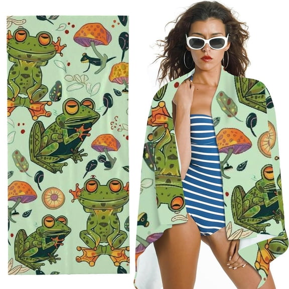 PHYHOO Cute Sweet Frog Printed Microfiber Sand Free Pool Towel Lightweight Oversized Quick Dry Absorbent Compact Travel Must Have for The Swimming, Yoga, Camping, Summer Cruise Ship Es 30x60in