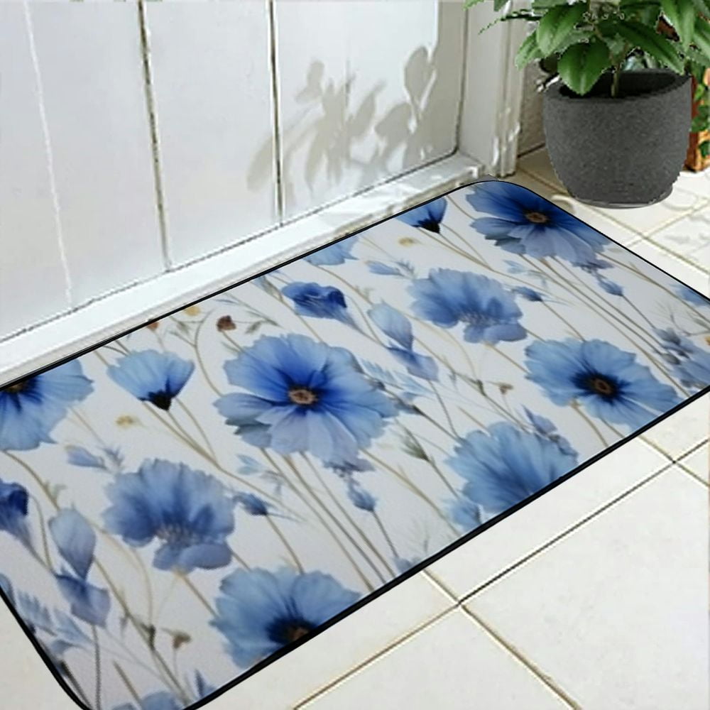 PHYHOO Daisy Door Mat Entrance Rugs Indoor, Blue Welcome Doormat Decorative Home Floor Mat, Non Slip Rubber Back and Absorption for Outdoor Indoor Entrance Decor 19.68*47.24 in