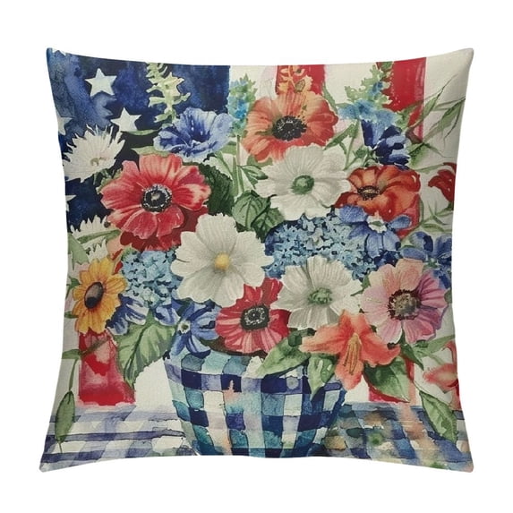 PHYHOO Decorations Pillow Covers Flag Floral Jar Freedom Buffalo Plaid Throw Pillow Covers Patriotic Pillows Decor Cushion Case