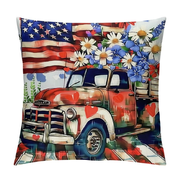 PHYHOO Decorations Pillow Covers Star Strip Heart Truck Black Buffalo Plaid Throw Pillow Covers Patriotic Pillows Independence Memorial Day Decor Cushion Case