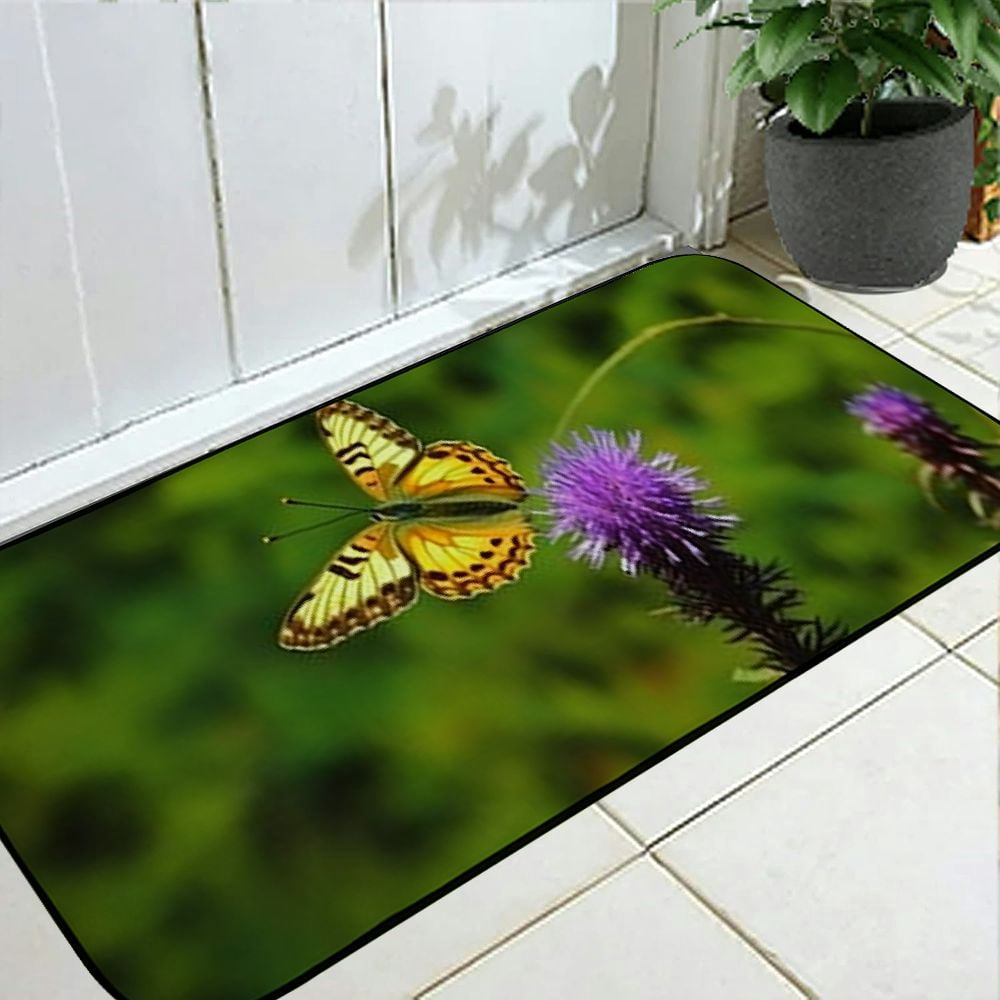 PHYHOO Decorative Door Mat, Door Mat with Non-Slip Rubber Backing, Easy Cleaning, Traps Dirt, Rug for Entry, Patio, Garage - Butterfly Nature Close Butterfly Pointed Flower 19.68*47.24 in