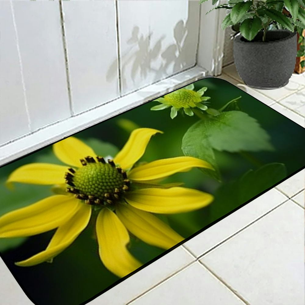 PHYHOO Decorative Door Mat, Door Mat with Non-Slip Rubber Backing, Easy Cleaning, Traps Dirt, Rug for Entry, Patio, Garage - Flower Bloom Yellow Bright Green Colorful Floral 19.68*47.24 in