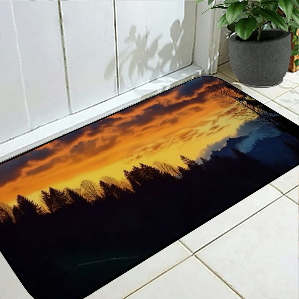 PHYHOO Decorative Door Mat, Door Mat with Non-Slip Rubber Backing, Easy Cleaning, Traps Dirt, Rug for Entry, Patio, Garage - Forest Nature Sky Landscape Twilight Clouds 19.68*47.24 in