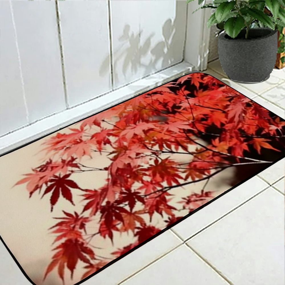 PHYHOO Decorative Door Mat, Door Mat with Non-Slip Rubber Backing, Easy Cleaning, Traps Dirt, Rug for Entry, Patio, Garage - Japan Landscape Natural K Wood Autumn Plant Leaf  19.68*47.24 in