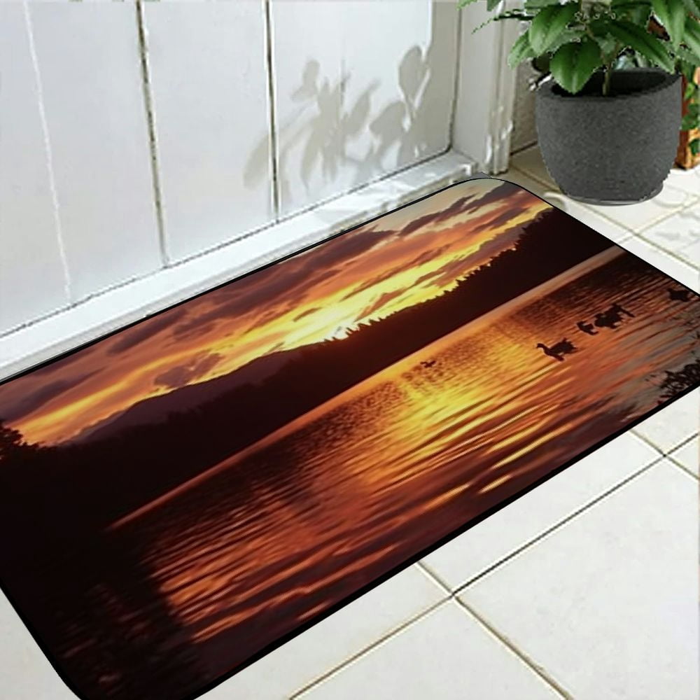 PHYHOO Decorative Door Mat, Door Mat with Non-Slip Rubber Backing, Easy Cleaning, Traps Dirt, Rug for Entry, Patio, Garage - Kezar Lake Sunset Maine Landscape Wilderness 19.68*47.24 in