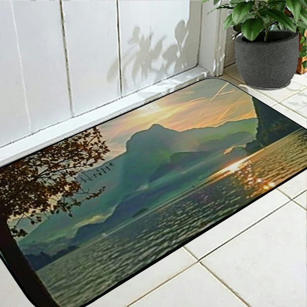PHYHOO Decorative Door Mat, Door Mat with Non-Slip Rubber Backing, Easy Cleaning, Traps Dirt, Rug for Entry, Patio, Garage - Landscape Lake Nature Water Mountains Bank 19.68*47.24 in