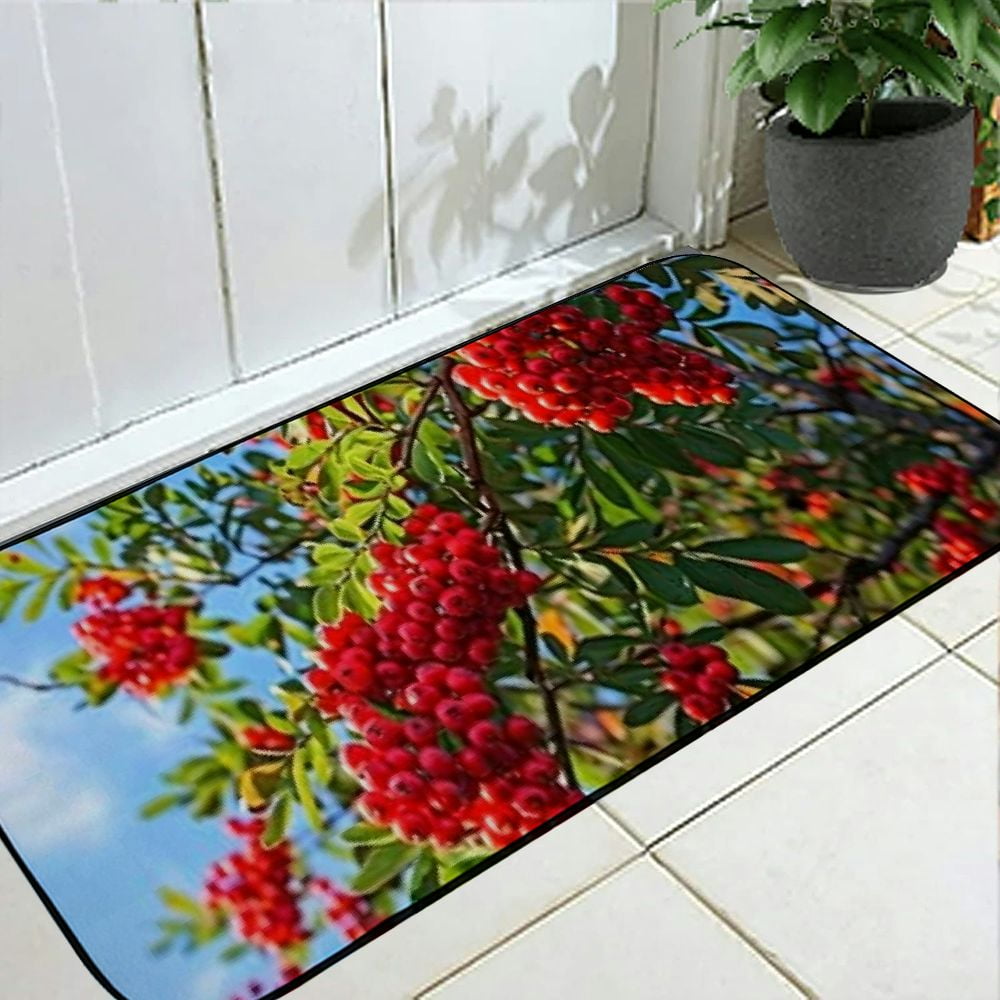 PHYHOO Decorative Door Mat, Door Mat with Non-Slip Rubber Backing, Easy Cleaning, Traps Dirt, Rug for Entry, Patio, Garage - Mountain Ash Ash Berries Red Rowan 19.68*47.24 in