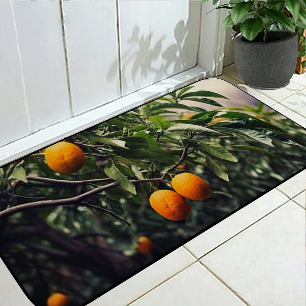 PHYHOO Decorative Door Mat, Door Mat with Non-Slip Rubber Backing, Easy Cleaning, Traps Dirt, Rug for Entry, Patio, Garage - Orange Tree Nature Branch Green Plant Fruit 19.68*47.24 in
