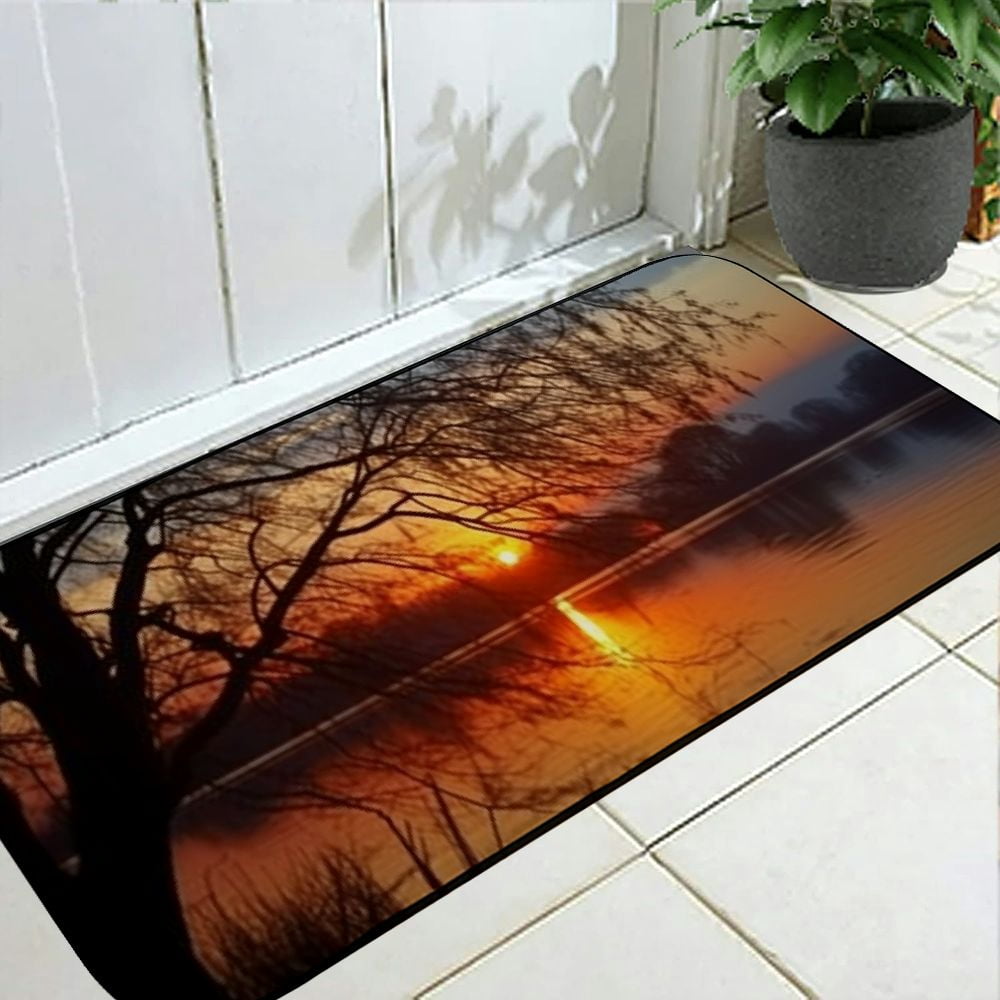 PHYHOO Decorative Door Mat, Door Mat with Non-Slip Rubber Backing, Easy Cleaning, Traps Dirt, Rug for Entry, Patio, Garage - Sunrise Marias Dam Nature Dam Water Sun Sky 19.68*47.24 in