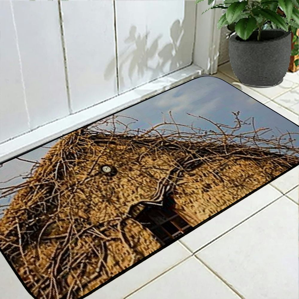 PHYHOO Decorative Door Mat, Door Mat with Non-Slip Rubber Backing, Easy Cleaning, Traps Dirt, Rug for Entry, Patio, Garage - The Roots of The House Covered House Tree The Sky 19.68*47.24 in