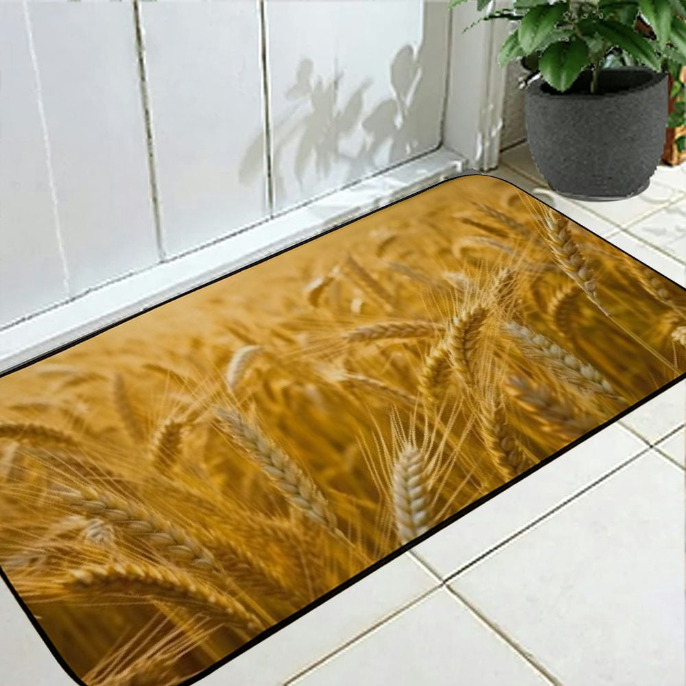 PHYHOO Decorative Door Mat, Door Mat with Non-Slip Rubber Backing, Easy Cleaning, Traps Dirt, Rug for Entry, Patio, Garage - Wheat Back lighting Beautiful Landscape Gold Yellow 19.68*47.24 in