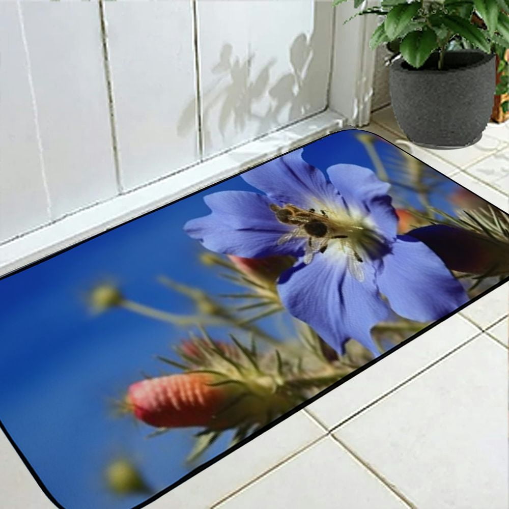 PHYHOO Decorative Door Mat, Door Mat with Non-Slip Rubber Backing, Easy Cleaning, Traps Dirt, Rug for Entry, Patio, Garage - Wine Diamond Flower Blossom Bloom Purple Nature 19.68*47.24 in