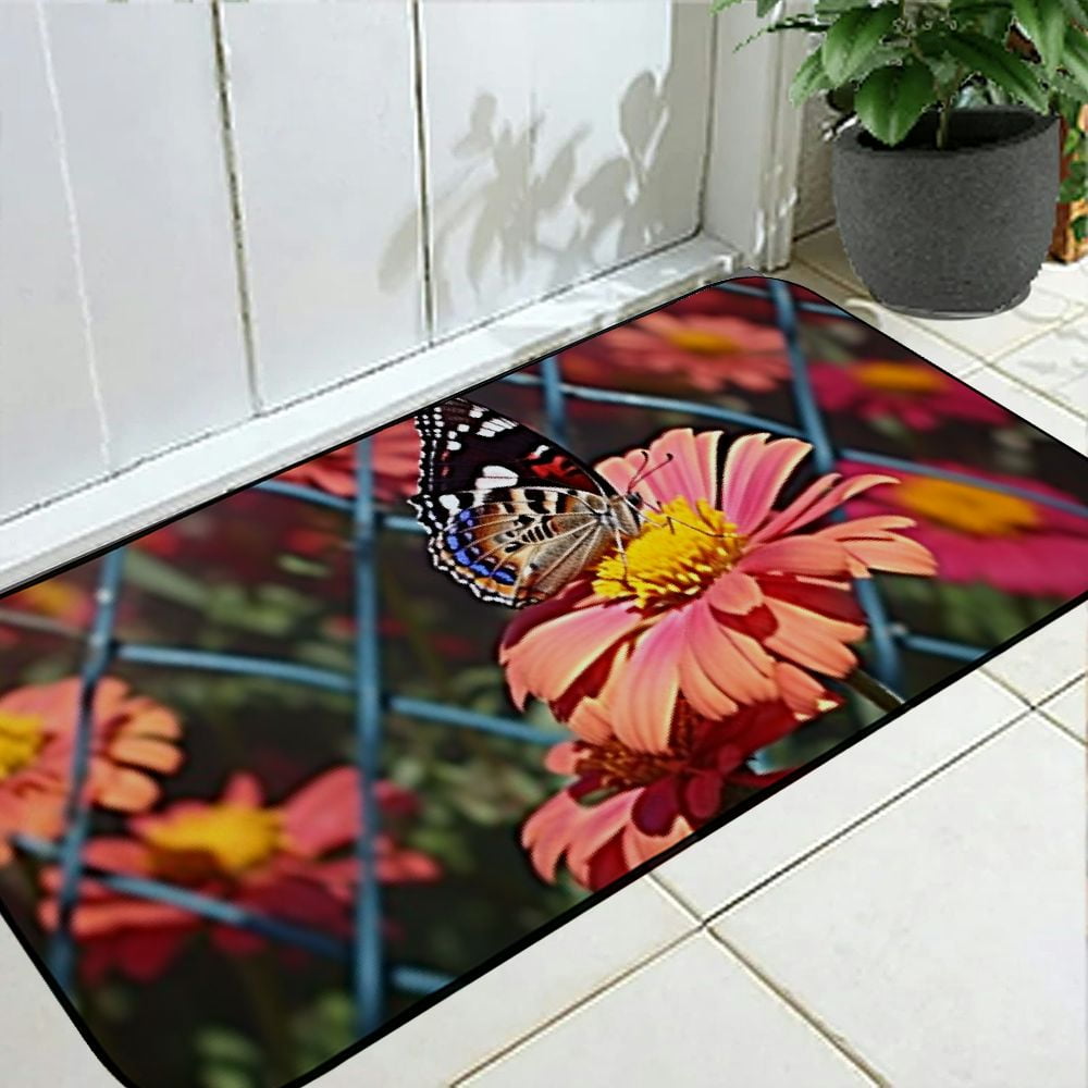 PHYHOO Decorative Door Mat, Door Mat with Non-Slip Rubber Backing, Easy Cleaning, Traps Dirt, Rug for Entry, Patio, Garage - Zinnia Garden Flowers Fair Admiral Butterfly Garden 19.68*47.24 in