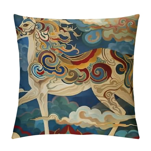 PHYHOO Deer Throw Pillow Covers ,Oriental Aesthetic Art Pillow Covers Retro Exoticism Cushion Covers Room Decor Cloud Decorative Pillow Covers,Brown Blue