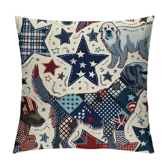 PHYHOO Dog Paw America Flag Throw Pillow Covers, Patriotic Independence Memorial Day Cushion Case for Sofa Couch