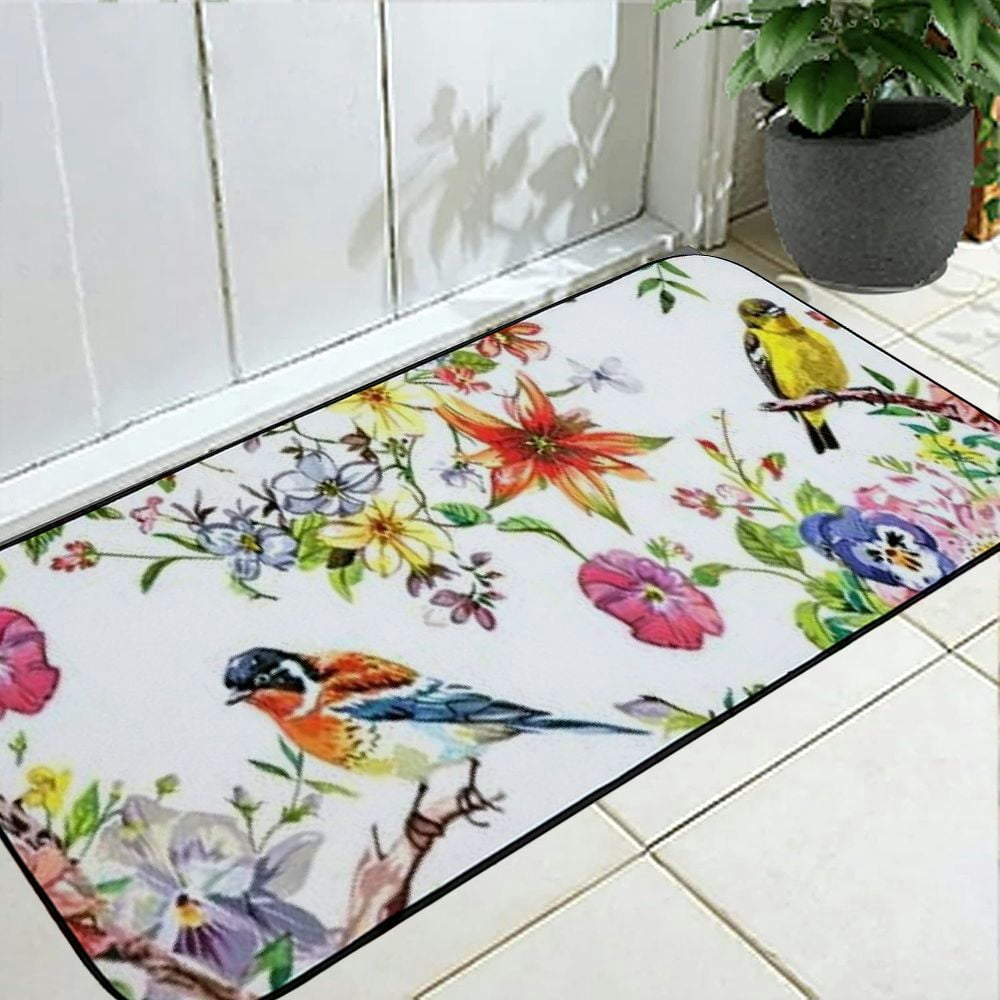 PHYHOO Doormat Beautiful Flowers and Birds Non-Slip Decorative Door Mat, Door Mat with Non-Slip Rubber Backing, Easy Cleaning, Traps Dirt, for Entry, Patio, Garage 19.68*47.24 in