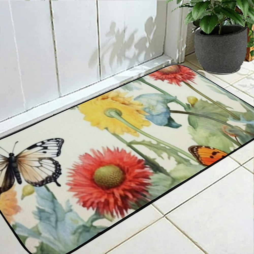 PHYHOO Doormat Butterflies and Dandelions Flowers Non-Slip Indoor Entryway Door Mat (Rubber Backing) 19.68*47.24 in
