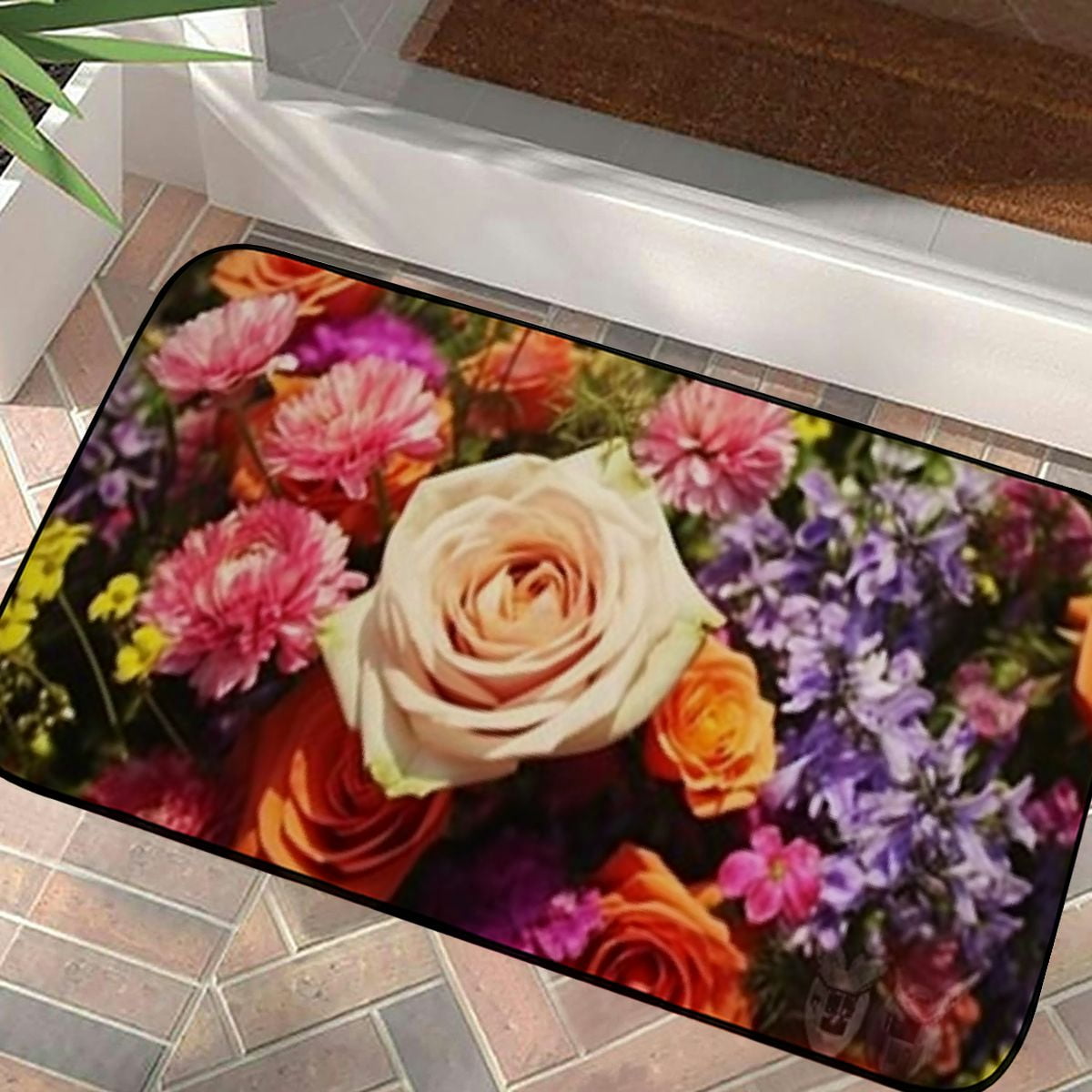 PHYHOO Doormat Floor /Mat - Bouquet Cut Flowers Colorful Roses Color Flowers Decorative Door Mat, Door Mat with Non-Slip Rubber Backing, Easy Cleaning, Traps Dirt, for Entry, Patio