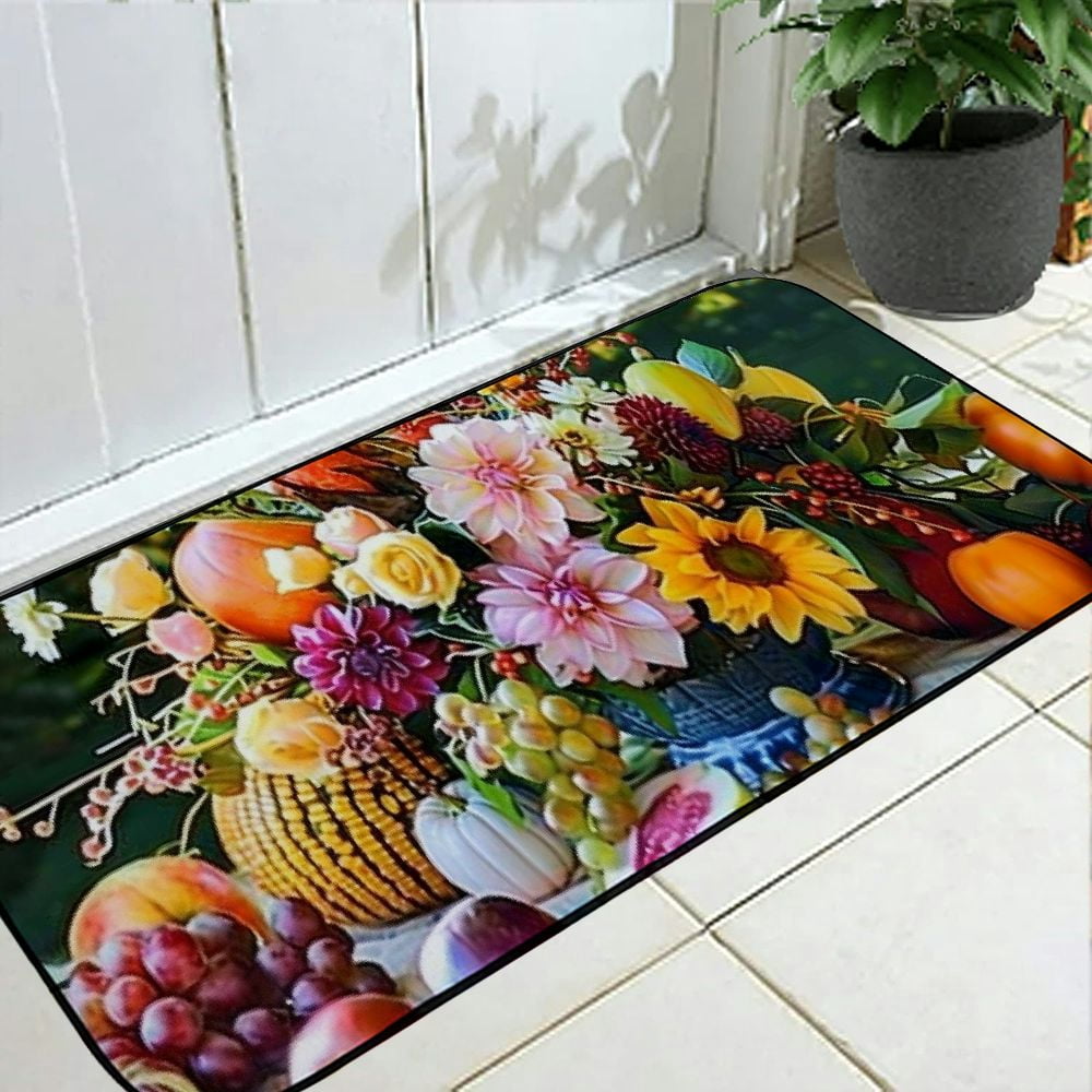PHYHOO Doormat Floor /Mat - Cornucopia Thanksgiving Autumn Fall Fruit Grapes Decorative Door Mat, Door Mat with Non-Slip Rubber Backing, Easy Cleaning, Traps Dirt, for Entry, Patio