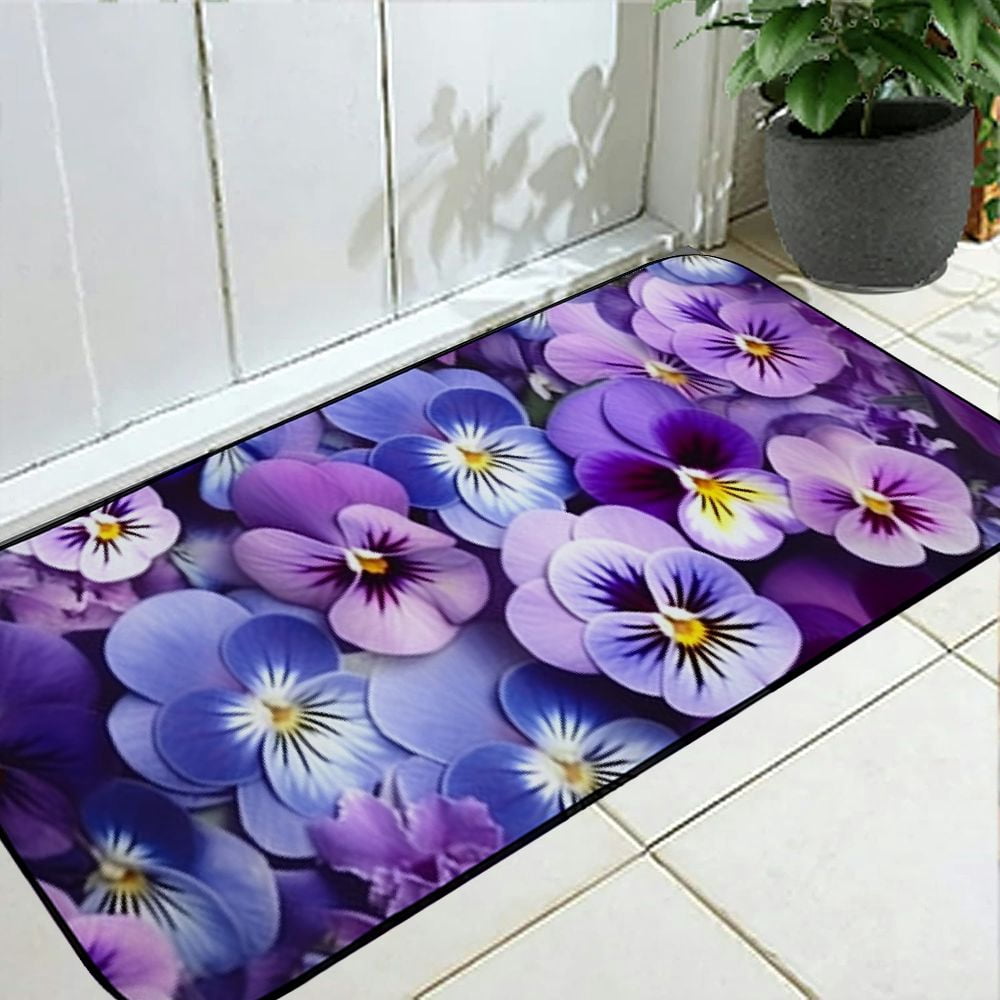PHYHOO Doormat Floor /Mat- Graphic Background Pansy Easter Spring Flowers Decorative Door Mat, Door Mat with Non-Slip Rubber Backing, Easy Cleaning, Traps Dirt, for Entry, Patio, Garage 19.68*47.24 in