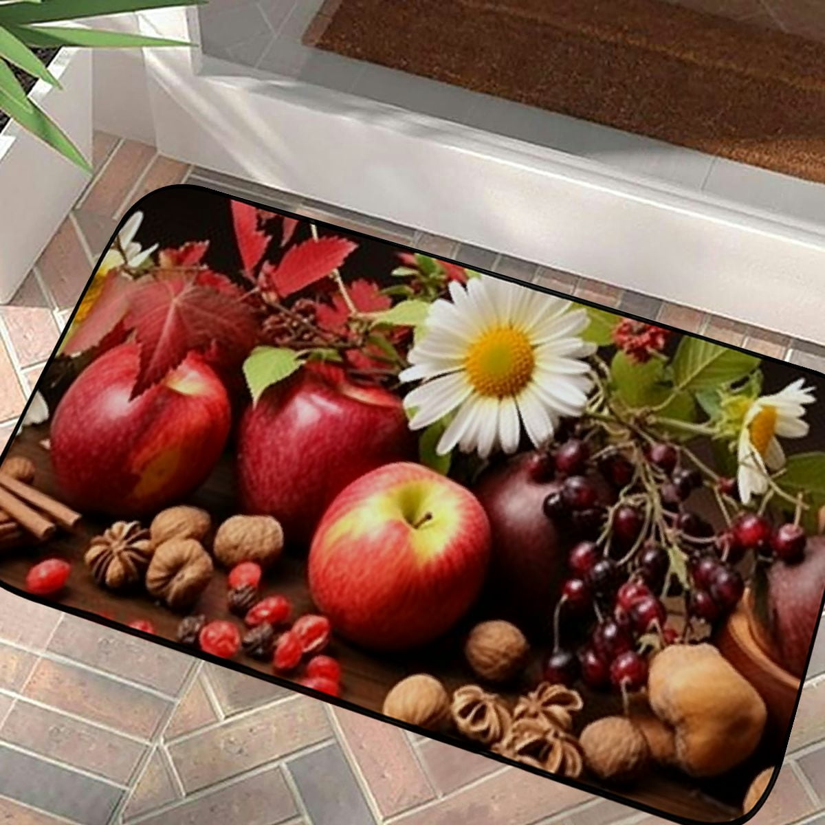 PHYHOO Doormat Floor /Mat - Nature Plants Composition Fruit Autumn Flowers Decorative Door Mat, Door Mat with Non-Slip Rubber Backing, Easy Cleaning, Traps Dirt, for Entry, Patio