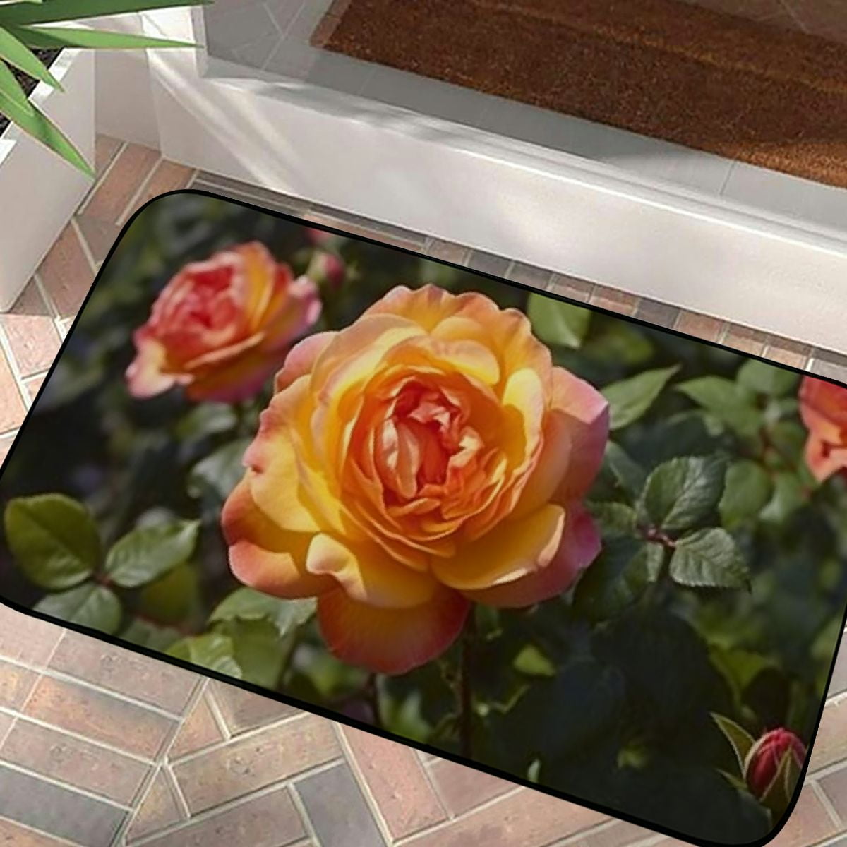 PHYHOO Doormat Floor /Mat - Rose Flower Nature Rose Blooms Garden Garden Rose Decorative Door Mat, Door Mat with Non-Slip Rubber Backing, Easy Cleaning, Traps Dirt, for Entry, Patio