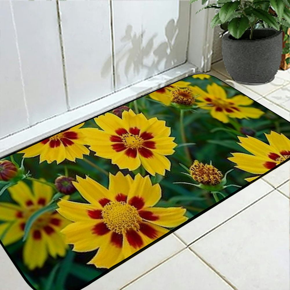 PHYHOO Doormat Floor Rug/Mat- Coreopsis Plant Flowers Yellow Decorative Door Mat, Door Mat with Non-Slip Rubber Backing, Easy Cleaning, Traps Dirt, Rug for Entry, Patio, Garage