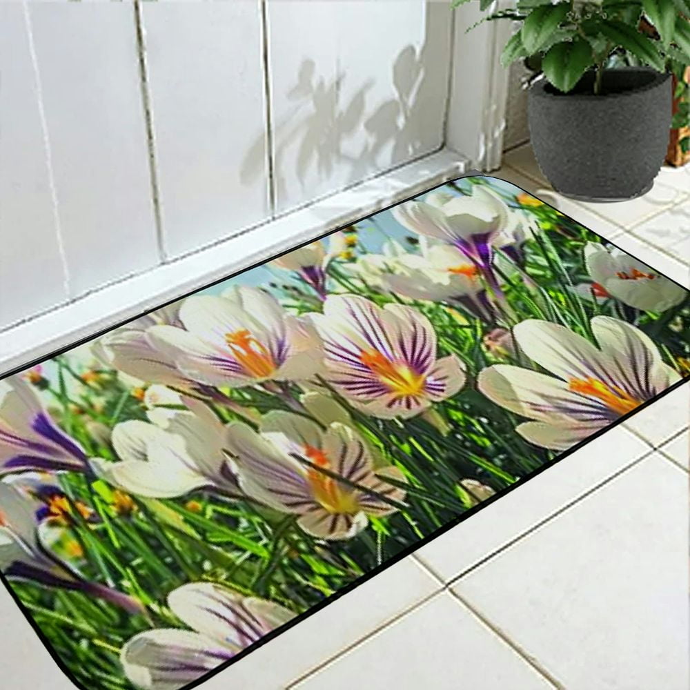 PHYHOO Doormat Floor Rug/Mat - Crocus Flower Spring Spring Flower Blossom Bloom Decorative Door Mat, Door Mat with Non-Slip Rubber Backing, Easy Cleaning, Traps Dirt, Rug for Entry, Patio