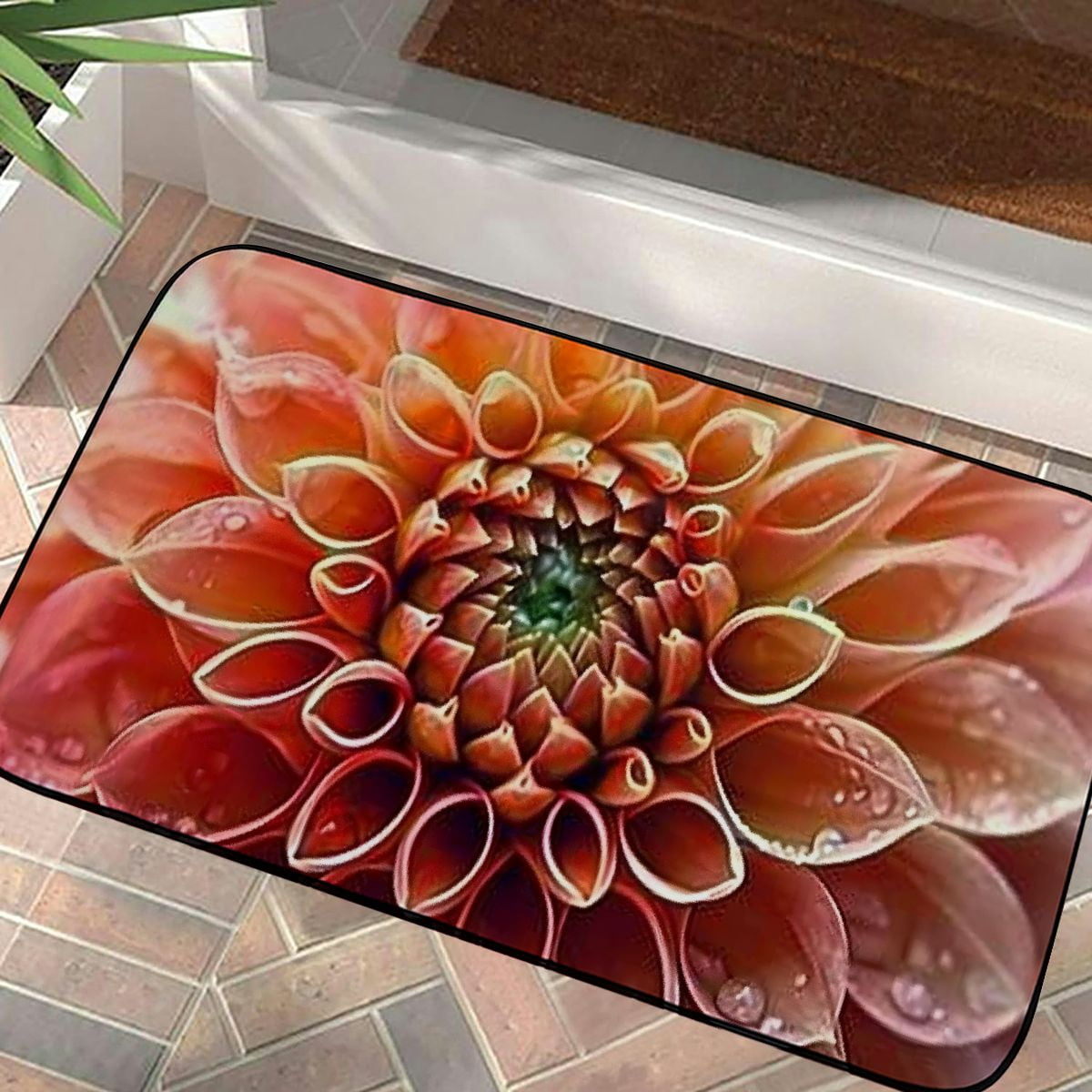 PHYHOO Doormat Floor Rug/Mat - Dahlia Flower Joy Nature Luck Decoration Mural Decorative Door Mat, Door Mat with Non-Slip Rubber Backing, Easy Cleaning, Traps Dirt, Rug for Entry, Patio