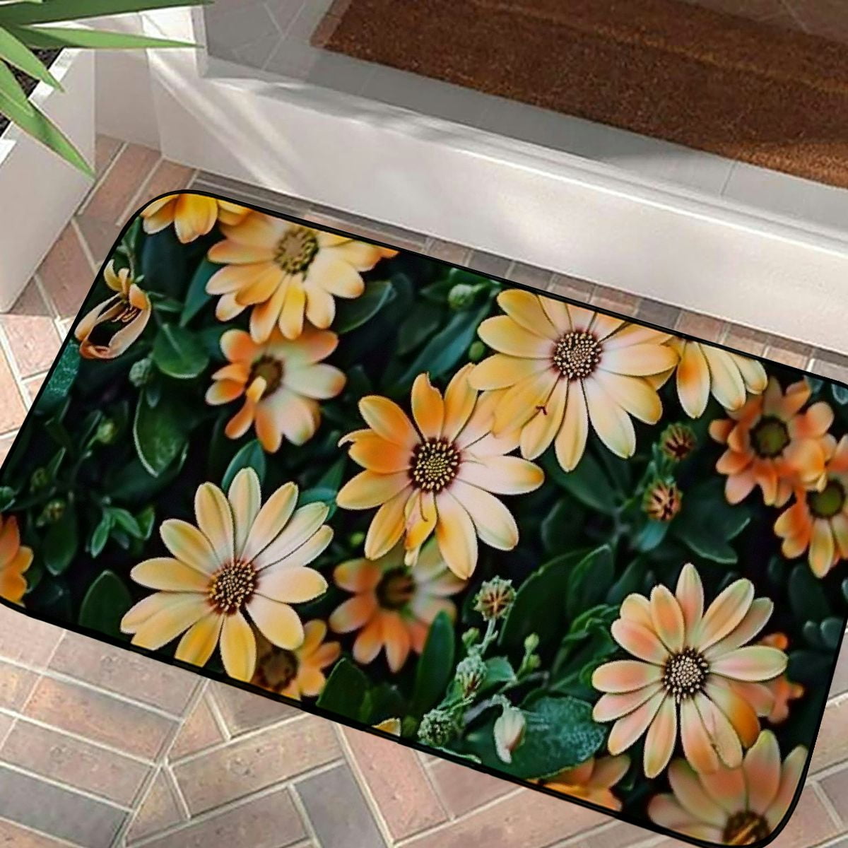 PHYHOO Doormat Floor Rug/Mat - Flower Natural Nature Summer Plant Floral Green Decorative Door Mat, Door Mat with Non-Slip Rubber Backing, Easy Cleaning, Traps Dirt, Rug for Entry, Patio