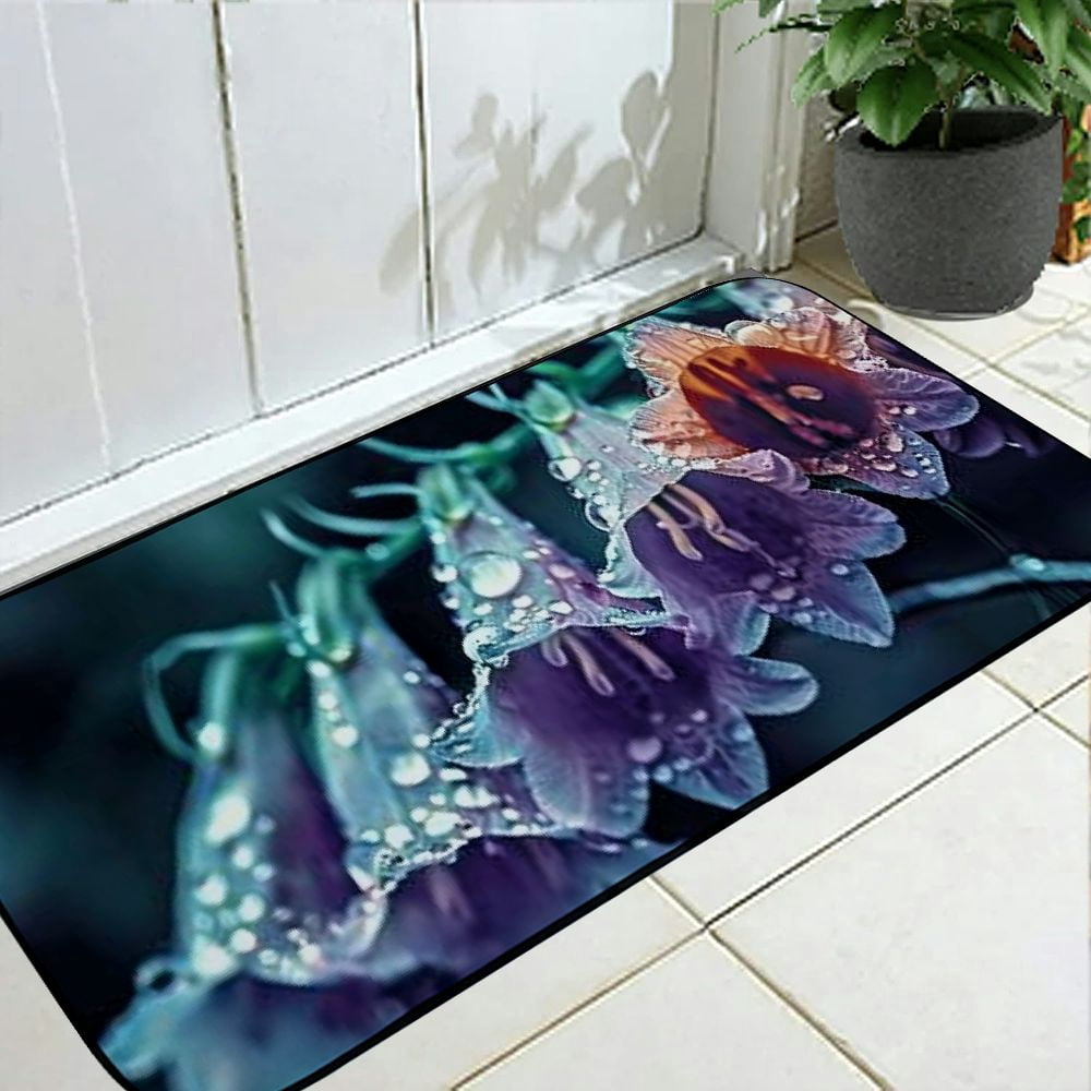 PHYHOO Doormat Floor Rug/Mat - Flowers Purple Bells Nature Decorative Door Mat, Door Mat with Non-Slip Rubber Backing, Easy Cleaning, Traps Dirt, Rug for Entry, Patio, Garage 19.68*47.24 in