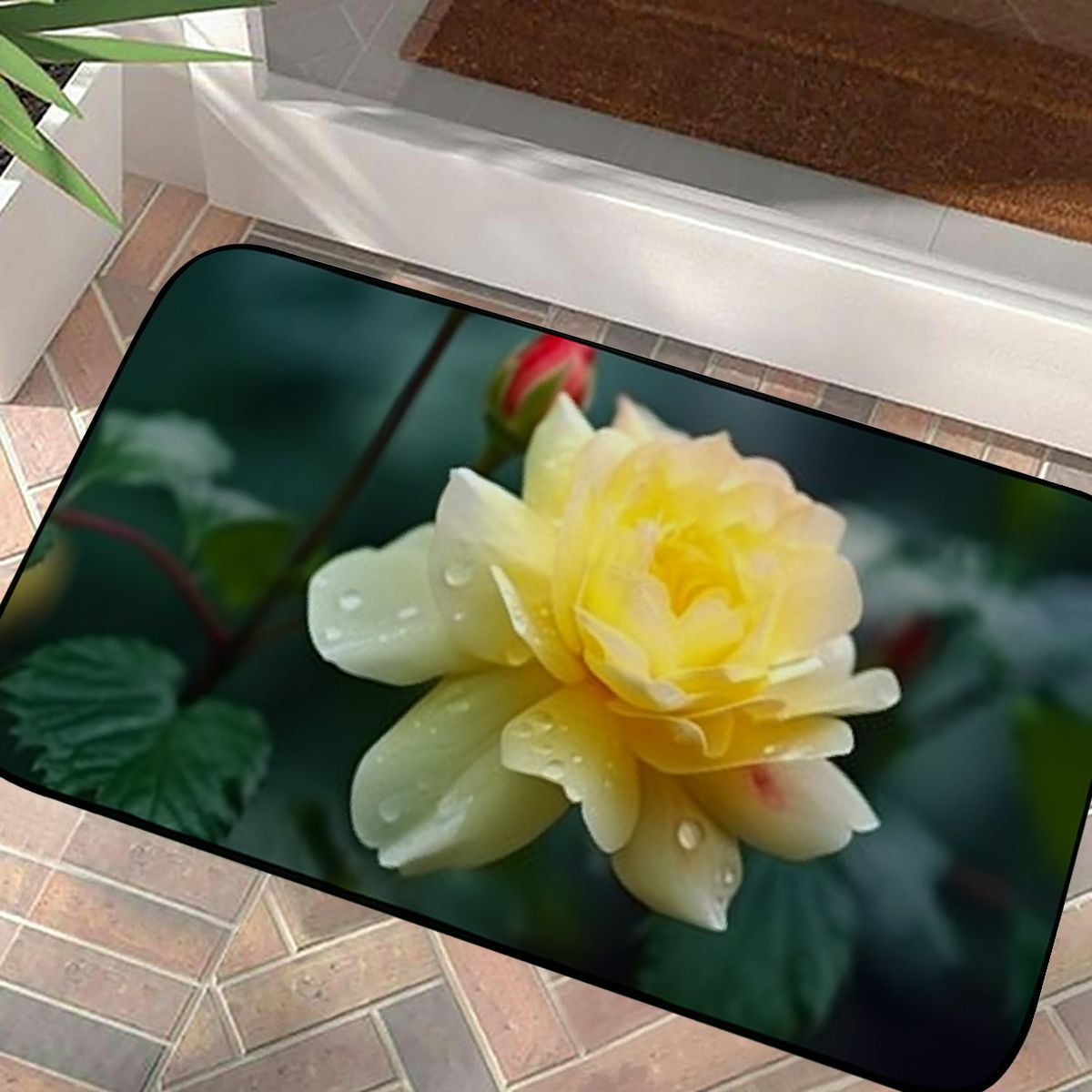 PHYHOO Doormat Floor Rug/Mat - Rose Junction Leverkusen Maigold Flowers Yellow Decorative Door Mat, Door Mat with Non-Slip Rubber Backing, Easy Cleaning, Traps Dirt, Rug for Entry, Patio