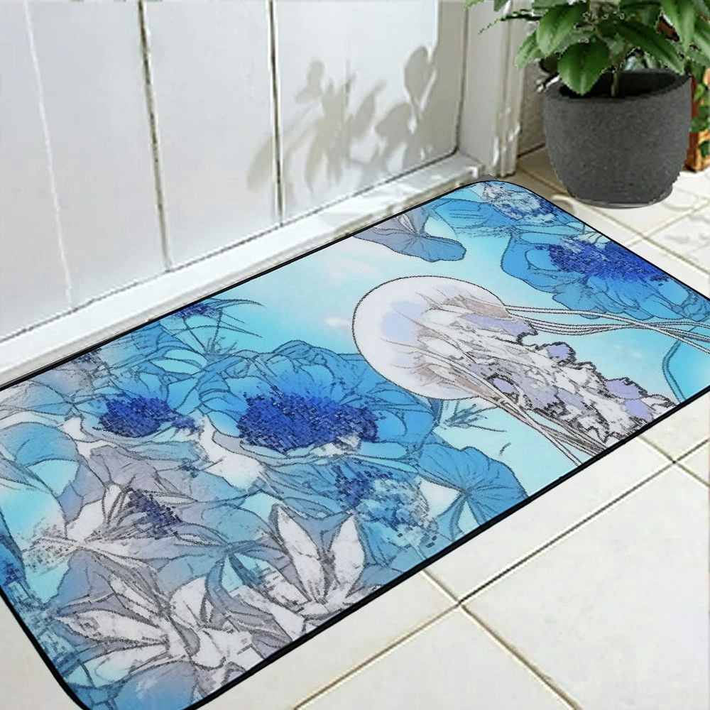 PHYHOO Doormat Jellyfish and Orchids Flowers Non-Slip Indoor Entryway Door Mat (Rubber Backing) 19.68*47.24 in