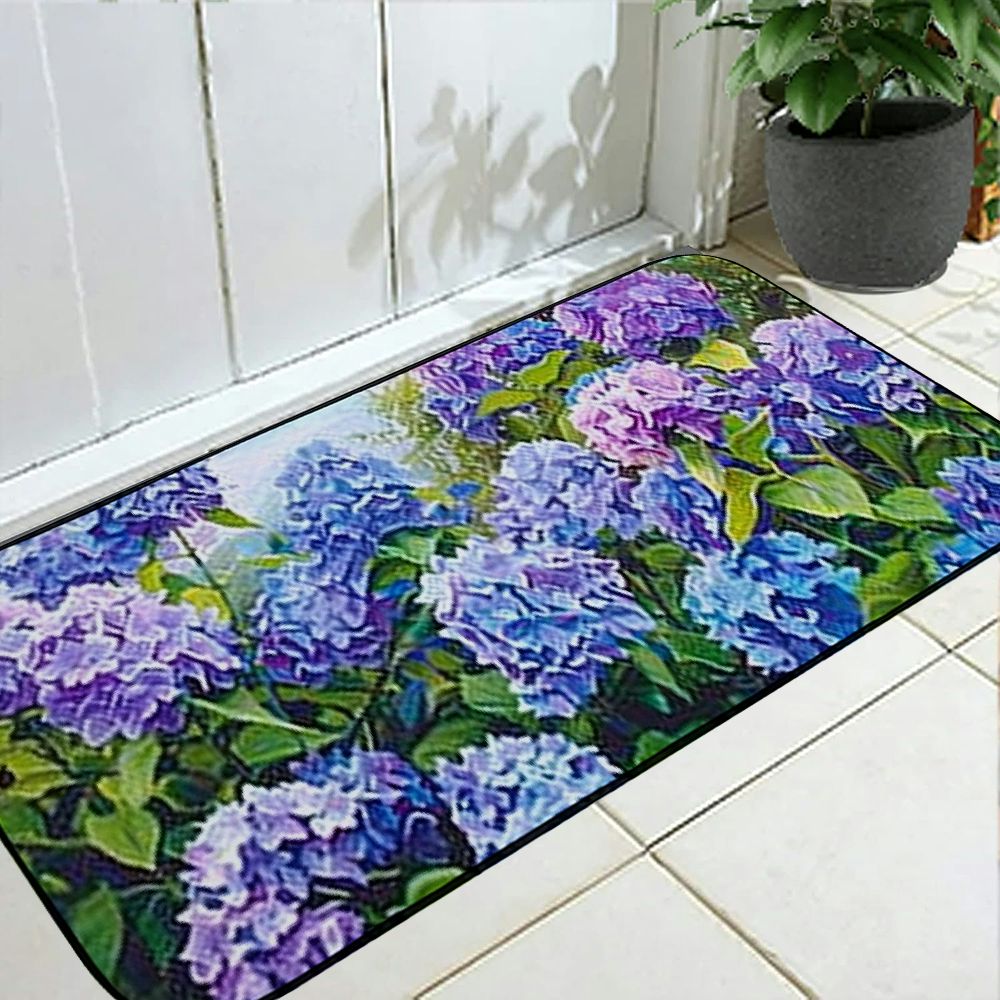 PHYHOO Doormats Blue Purple Hydrangea Flowers Door Mat Doormat Outdoors/Indoor/Bathroom/Kitchen/Bedroom/ Floor Mats 19.68*47.24 in
