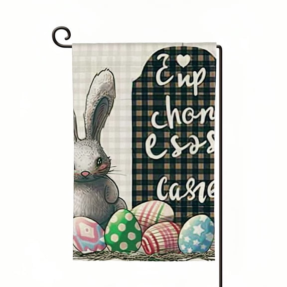 PHYHOO Easter Bunny Garden Flags Burlap Double Sided Outside, Easter Welcome Rabbit Sign Holiday Yard Outdoor Decorations White