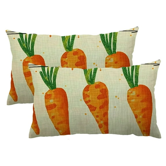 PHYHOO Easter Carrot Lumbar Decorative Throw Pillow Covers 12 x 20 Set of 2, Rectangular Polka Dots Outdoor Home Decor, Spring Plaid Stripes Couch Cushion Case 12x20inch