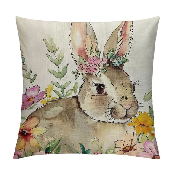 PHYHOO Easter Floral Garland Bunny Throw Pillow Cover, Spring Rabbit Holiday Cushion Case Decoration for Sofa Couch