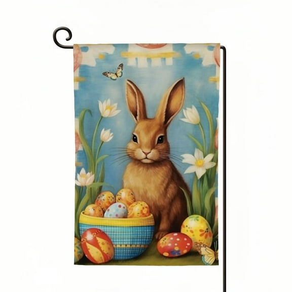 PHYHOO Easter Garden Flag Double Sided Burlap, Small Vertical Easter Egg Bunny Garden Yard Flags He is Risen for Religion Easter Spring Outdoor Outside Decoration White