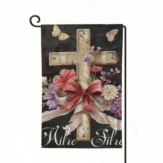 PHYHOO Easter Garden Flag Double Sided Burlap, Small Vertical Easter Garden Yard Flags He is Risen for Religion Easter Spring Outdoor Outside Decoration White
