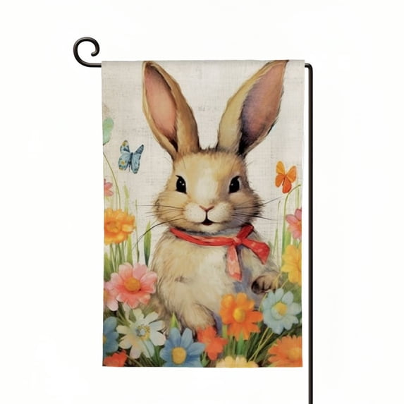 PHYHOO Easter Garden Flag Double Sided Small Burlap Outside Butterfly Floral Rabbit Yard Outdoor Flag White