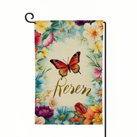 PHYHOO Easter Garden Flag Double Sided Vertical, Burlap Small He is Risen Floral Easter Flags Sign Welcome Spring Flowers Butterfly Outdoor Outside Decorations White