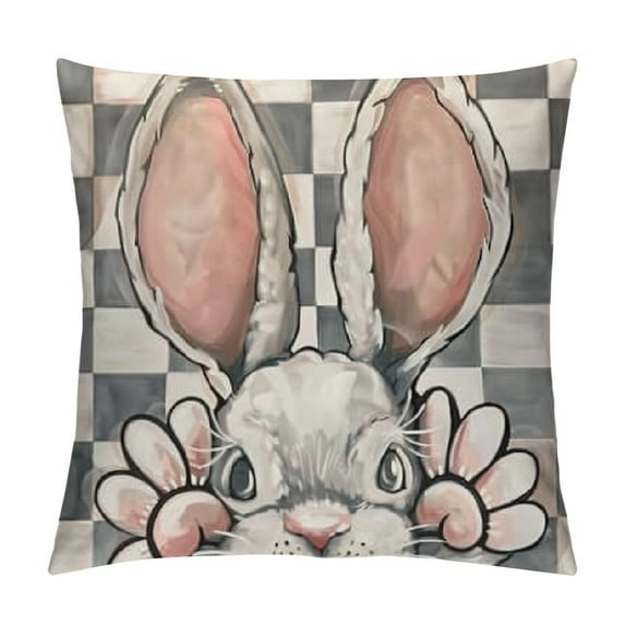 PHYHOO Easter Pillow Covers, Buffalo Plaid Rabbit Bunny Hip Hop Carrots Farmhouse Decorative Throw Pillowcases for Home Sofa Couch Decoration (Orange)