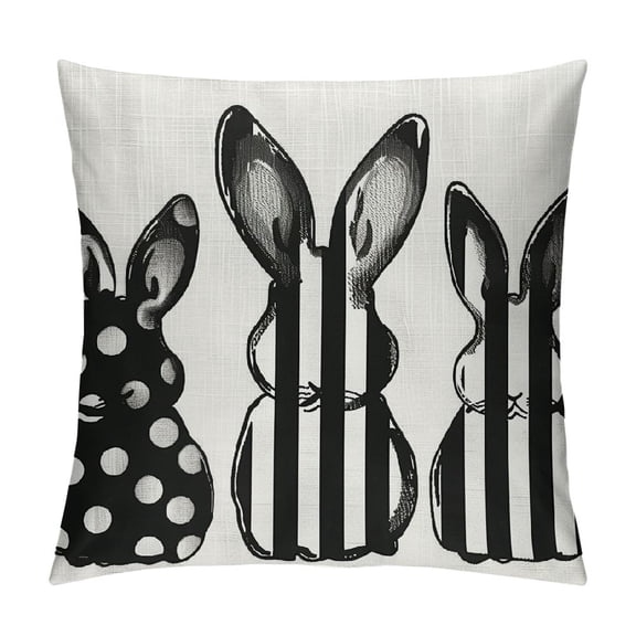 PHYHOO  Easter Rabbits Throw Pillow Cover,  Black and White Spring Holiday Party Cushion Case Decoration for Sofa Couch