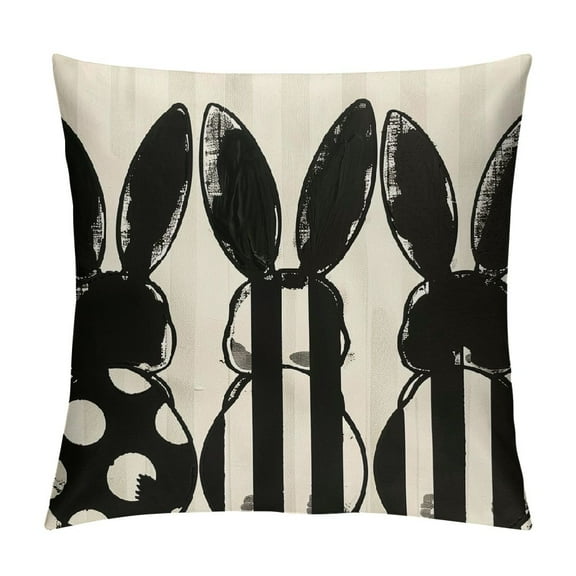 PHYHOO  Easter Rabbits Throw Pillow Cover,  Black and White Spring Holiday Party Cushion Case Decoration for Sofa Couch