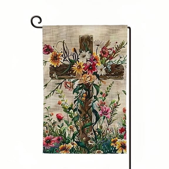 PHYHOO Easter Religious Cross Garden Flag Double Sided He is Risen with Flower,Small Seasonal Yard Flag for Farmhouse Holiday Outdoor Outside Decor White