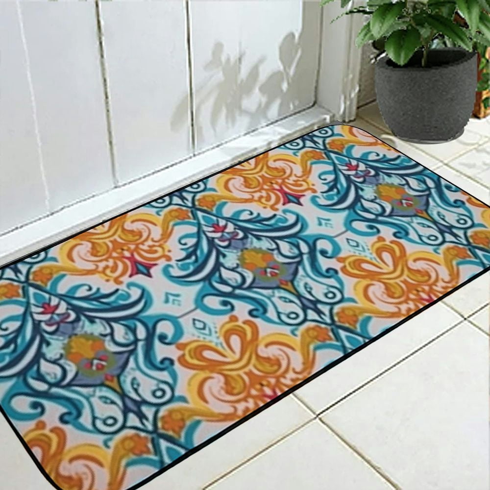 PHYHOO Elegant Floral Tile Welcome Mat Front Door Mat, Non-Slip&amp;Absorbent Indoor Door Mats, Durable Rubber Backing Floor Doormat for Entryway, Patio, Porch, Vintage 19.68*47.24 in