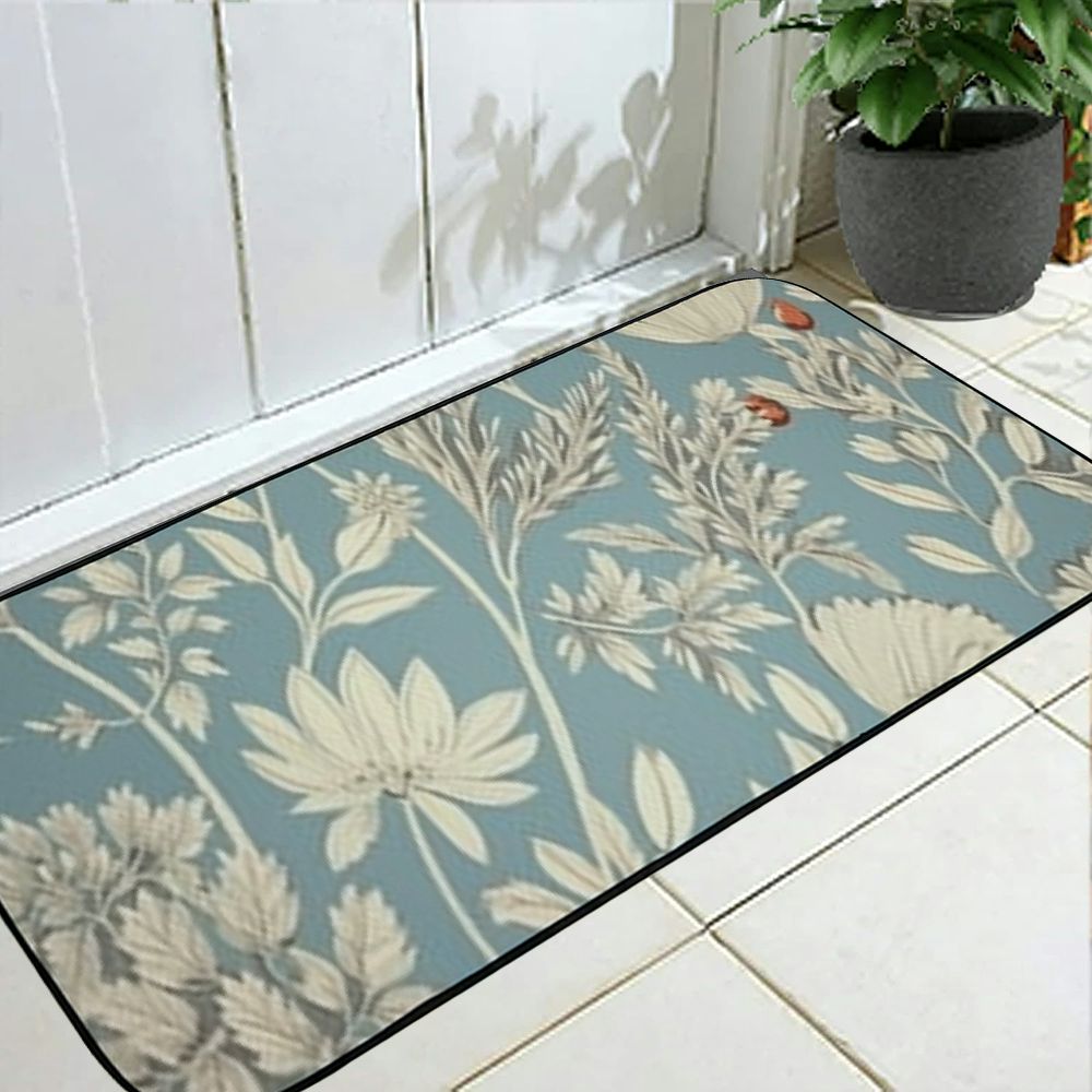PHYHOO Elegant Flowers Leaves Welcome Mat Front Door Mat, Non-Slip&amp;Absorbent Indoor Door Mats, Durable Rubber Backing Floor Doormat for Entryway, Patio, Porch, Aqua 19.68*47.24 in