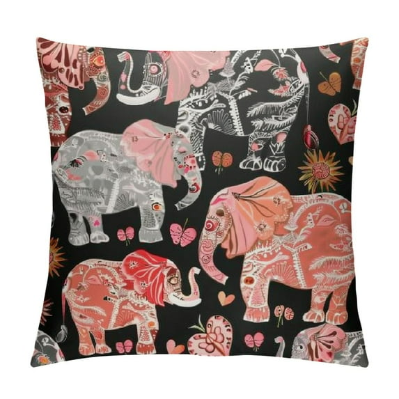 PHYHOO Elephant Throw Pillow Colorful Pillow Covers  Animal Double-sided Print with Flower Throw Pillow Sofa Cushion Decorative Pillowcase for Couch Bed Chair Office