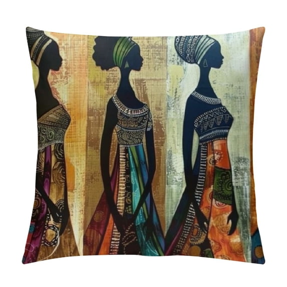 PHYHOO Ethnic Style African Beautiful Lady Decor Throw Pillow Covers Cases Decorative Africa Woman Print Outdoor Cushion Home Decoration for Sofa Couch Living Room Bed (B-Lady) White