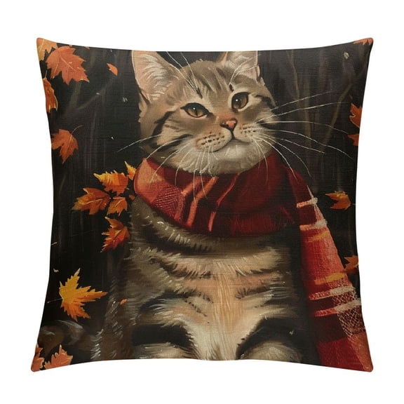 PHYHOO Fall Cat Pillow Covers Autumn Maple Leaf Black Background Throw Pillows Thanksgiving Outdoor Decorative Pillow Case Square Linen Cushion Covers Farmhouse Decor for Home Couch Sofa Bed
